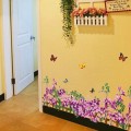 Wisteria Flowers, Butterfly, Baseboard Wall Border Sticker